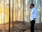 FILE PHOTO: Indonesian President Joko Widodo inspects an area that will be the site of the new capital city, during sunrise in Penajam Paser Utara regency, East Kalimantan province, Indonesia, March 15, 2022.&nbsp;