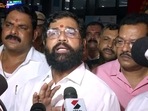 Shiv Sena leader Eknath Shinde speaks to the media in Guwahati,