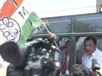 Maharashtra crisis: Several Trinamool workers gathered outside the hotel in Assam. Maharashtra crisis: Several Trinamool workers gathered outside the hotel in Assam.