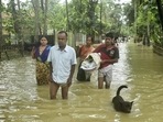 Assam’s flood-affected Nalbari district. (PTI) Assam’s flood-affected Nalbari district. (PTI)