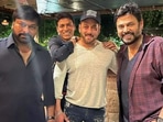 Salman Khan posed with actors Chiranjeevi and Venkatesh at a get-together in Hyderabad. Salman Khan posed with actors Chiranjeevi and Venkatesh at a get-together in Hyderabad.