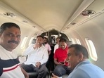 Shiv Sena MLA Nitin Deshmukh in a private plane along with other rebels.