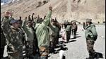 India’s Chief of the Army Staff General Manoj Pande (right) interacts with the troops as he visits forward areas in Ladakh. (ANI) India’s Chief of the Army Staff General Manoj Pande (right) interacts with the troops as he visits forward areas in Ladakh. (ANI)