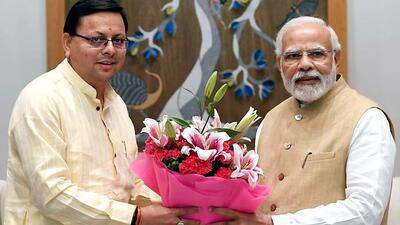 Uttarakhand chief minister Pushkar Singh Dhami met Prime Minister Narendra Modi in New Delhi on Thursday. (ANI)