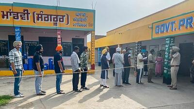People lined up to vote in Sangrur on Thursday. Voting took place across nine assembly segments under the Lok Sabha seat. (PTI)
