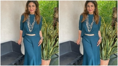 In silver oxidised neck chains, silver jhumkas and a bangle, Raveena further accessorised her look for the day. (Instagram/@officialraveenatandon)