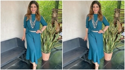 Raveena opted for a minimal makeup look to complement her ensemble. In nude eyeshadow, black kohl, mascara-laden eyelashes, drawn eyebrows, contoured cheeks and a shade pastel pink lipstick, Raveena was ready to slay. (Instagram/@officialraveenatandon)