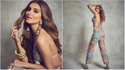 Tara Sutaria donned a bralette which she teamed with matching straight cut cropped high-rise pants. (Instagram/@tarasutaria) Tara Sutaria donned a bralette which she teamed with matching straight cut cropped high-rise pants. (Instagram/@tarasutaria)