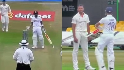 Virat Kohli surprised as Leicestershire celebrate his dismissal prematurely Virat Kohli surprised as Leicestershire celebrate his dismissal prematurely