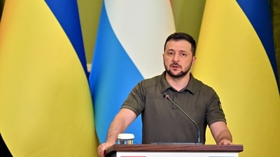 Ukrainian President Volodymyr Zelensky at a joint press conference with Prime Minister of Luxembourg. (AFP file) Ukrainian President Volodymyr Zelensky at a joint press conference with Prime Minister of Luxembourg. (AFP file)
