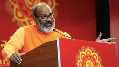 Yati Narsinghanand, controversial head priest of the Dasna Devi temple, sparks another row on Sunday. (File) Yati Narsinghanand, controversial head priest of the Dasna Devi temple, sparks another row on Sunday. (File)