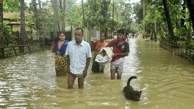 Assam’s flood-affected Nalbari district. (PTI) Assam’s flood-affected Nalbari district. (PTI)
