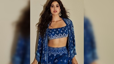 Janhvi Kapoor kept it comfy yet stylish in this luxurious indigo jacket sharara set 'inspired by the sounds of rushing water.' (Instagram/@janhvikapoor) Janhvi Kapoor kept it comfy yet stylish in this luxurious indigo jacket sharara set 'inspired by the sounds of rushing water.' (Instagram/@janhvikapoor)