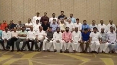 42 rebel MLAs from Maharashtra seen together at Radisson Blu Hotel in Guwahati. (ANI)
