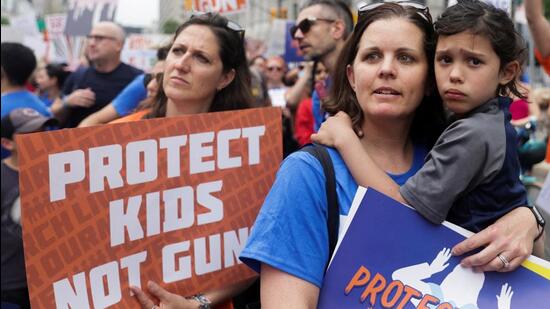 People attend "March for Our Lives" rally, one of a series of nationwide protests against gun violence, in New York City, US. (REUTERS)