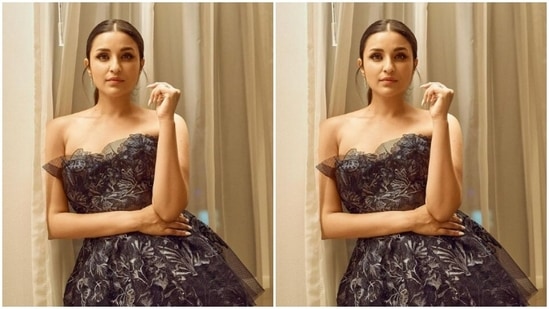 Parineeti minimally accessorised her look for the day in sleek golden earrings and a ring.(Instagram/@parineetichopra)