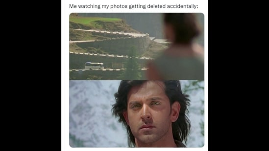 A meme posted by a Twitter user with Hrithik Roshan's scene from Krrish.(Twitter/@AnnyyShutUp) A meme posted by a Twitter user with Hrithik Roshan's scene from Krrish.(Twitter/@AnnyyShutUp)