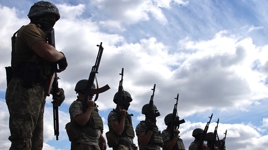 Servicemen of the 126th Separate Territorial Brigade of the Armed Forces of Ukraine take part in military exercises in Odessa region on June 22, 2022.(AFP) Servicemen of the 126th Separate Territorial Brigade of the Armed Forces of Ukraine take part in military exercises in Odessa region on June 22, 2022.(AFP)