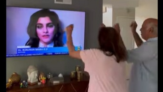 The in-laws cheer for Dr. Runjhun M, as she makes her first television appearance. (Instagram/@thewickedvegetarian) The in-laws cheer for Dr. Runjhun M, as she makes her first television appearance. (Instagram/@thewickedvegetarian)