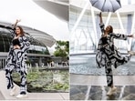 Sonakshi Sinha is having a gala time in Singapore exploring the city and recently visiting the Arts and Science Museum. The actor took over the streets of Singapore in comfy black checkered printed jacket set.(Instagram/@aslisona)