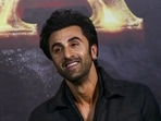 Ranbir Kapoor poses for pictures during the trailer launch of Shamshera. (AFP)