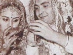 Neetu Kapoor and Rishi Kapoor having a drink at their wedding. Neetu Kapoor and Rishi Kapoor having a drink at their wedding.
