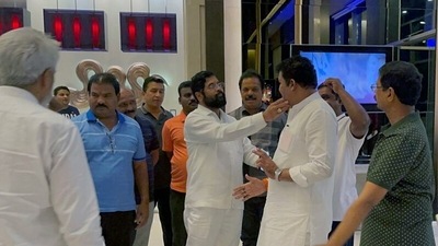 The staff of the Guwahati hotel are tight-lipped about the activities of the rebel Sena MLAs camping there for the past few days. (ANI) The staff of the Guwahati hotel are tight-lipped about the activities of the rebel Sena MLAs camping there for the past few days. (ANI)