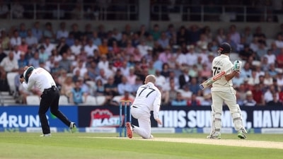 Jack Leach reacts during Henry Nicholls' dismissal (Action Images via Reuters)