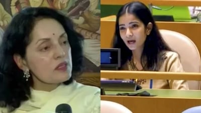 Senior diplomat Ruchira Kamboj and India's first secretary at the United Nations Sneha Dubey. (ANI and PTI)