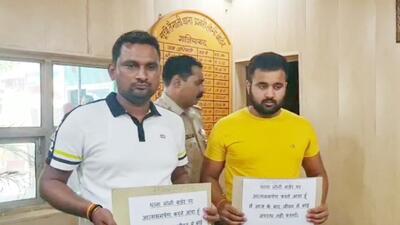 The suspects at the Loni Border police station in Ghaziabad on Friday. (Sakib Ali)