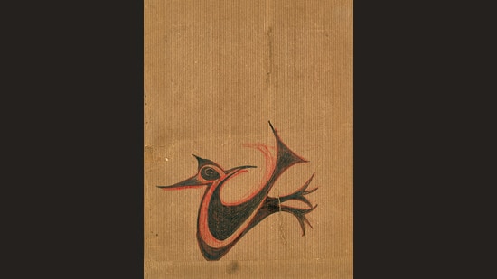 Bird; undated ink on paper by Rabindranath Tagore.