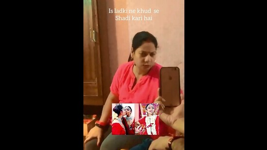 The image, taken from the viral Instagram video, shows the daughter asking her mom about sologamy.(Instagram/@vaishnavisrivastavaaa)