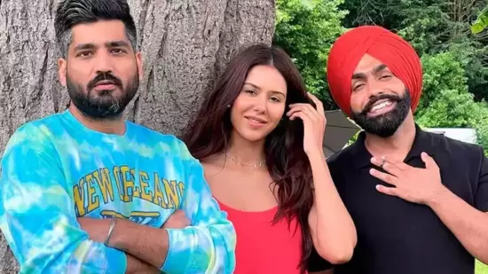 Sher Bagga director Jagdeep Sidhu with the film’s stars Ammy Virk and Sonam Bajwa.