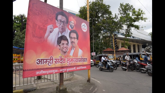 Banners in support of Maharashtra CM Uddhav Thackeray at Vashi, in Navi Mumbai, India, on Friday. (Bachchan Kumar/ HT PHOTO)