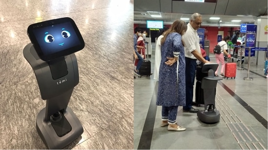 Coimbatore airport: AI-powered robots helping passengers.(Twitter / @AAI_Official)