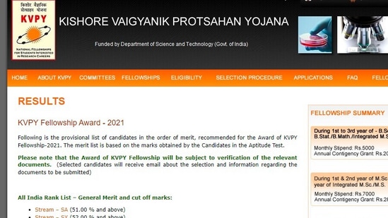 KVPY Result 2021 announced, check cut-off scores KVPY Result 2021 announced, check cut-off scores