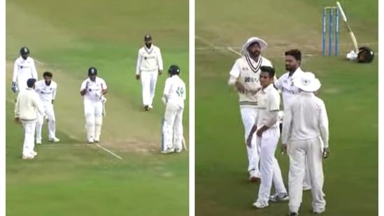 Rishabh Pant with the Indian team after being dismissed in the warm-up match