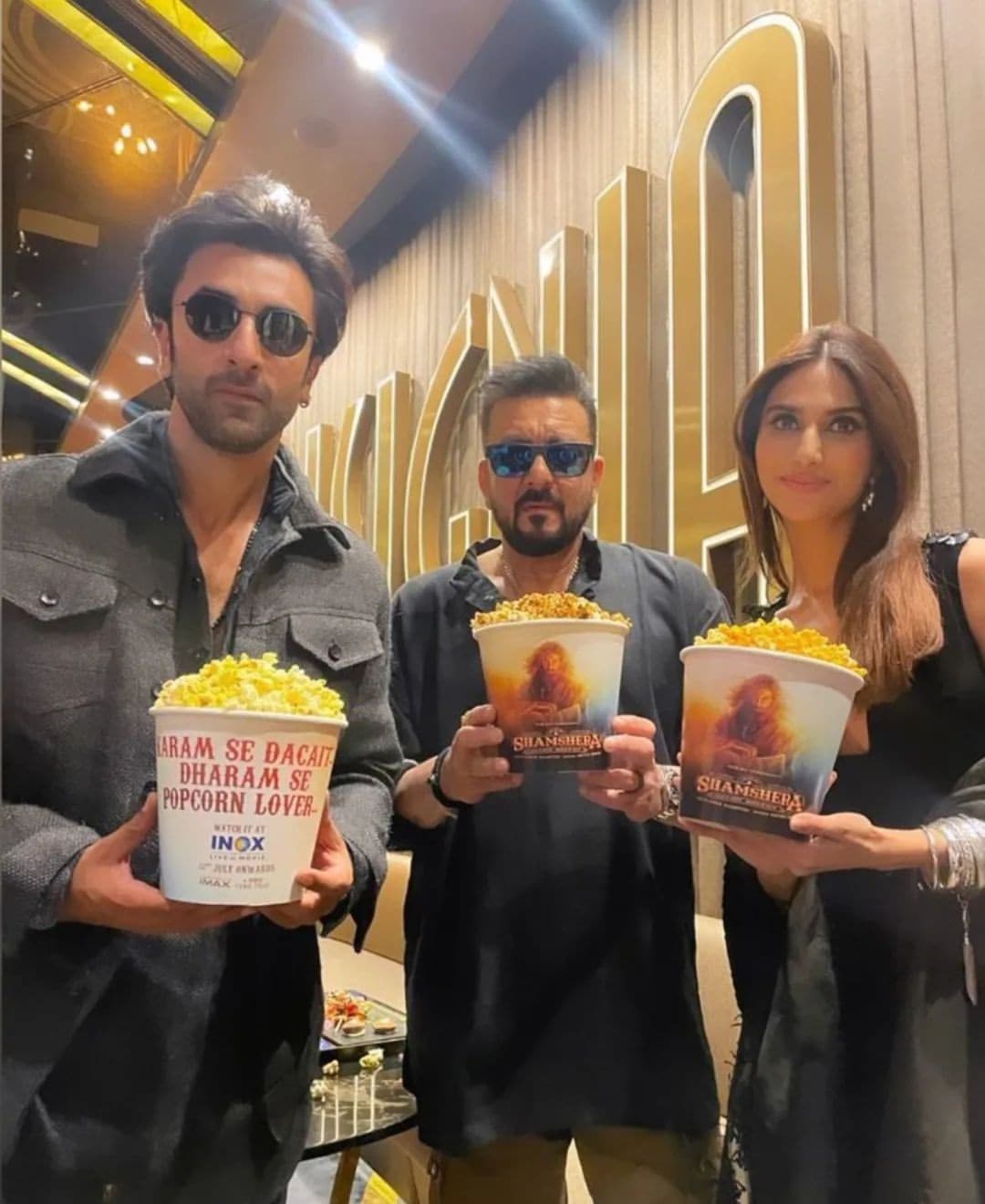 A picture of Ranbir Kapoor, Sanjay Dutt and Vaani Kapoor.