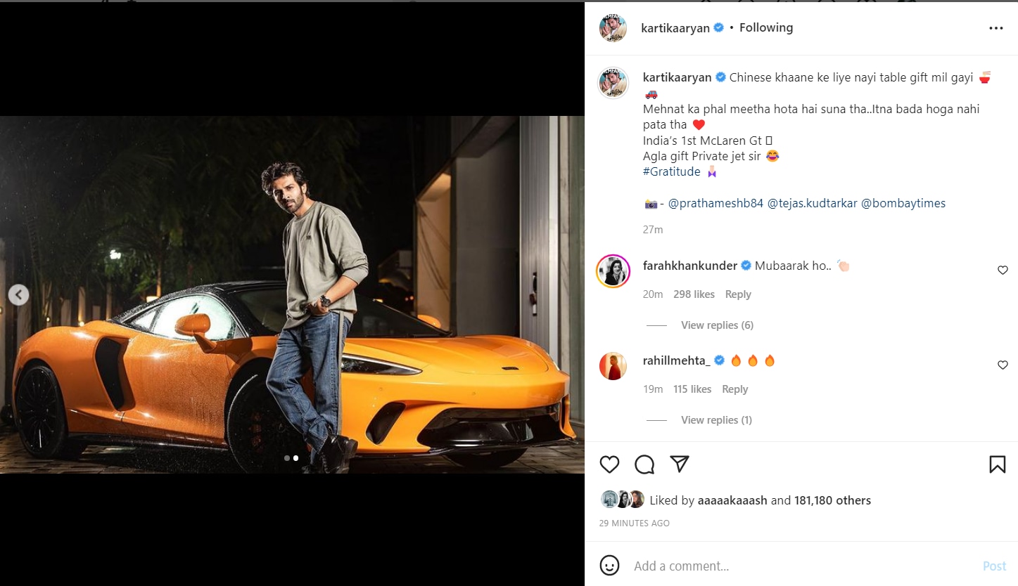 Kartik Aaryan with his new car.