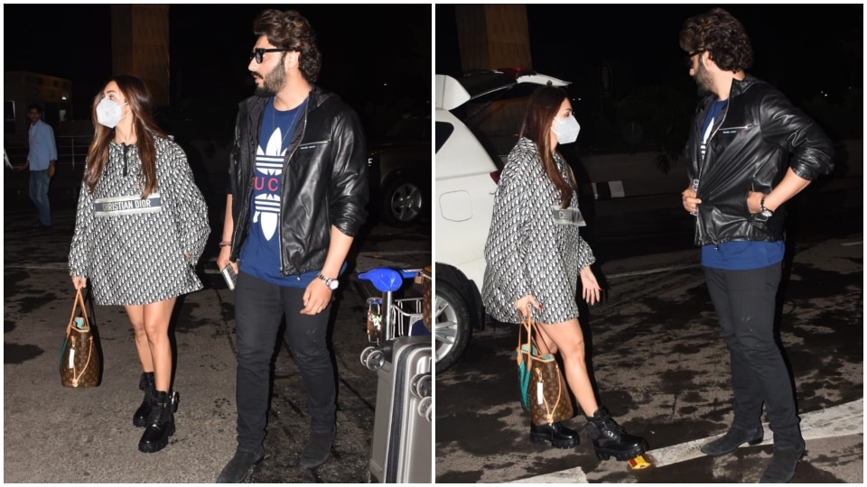 Malaika Arora and Arjun Kapoor slay in trendy airport attires.&nbsp; (HT Photo/Varinder Chawla)