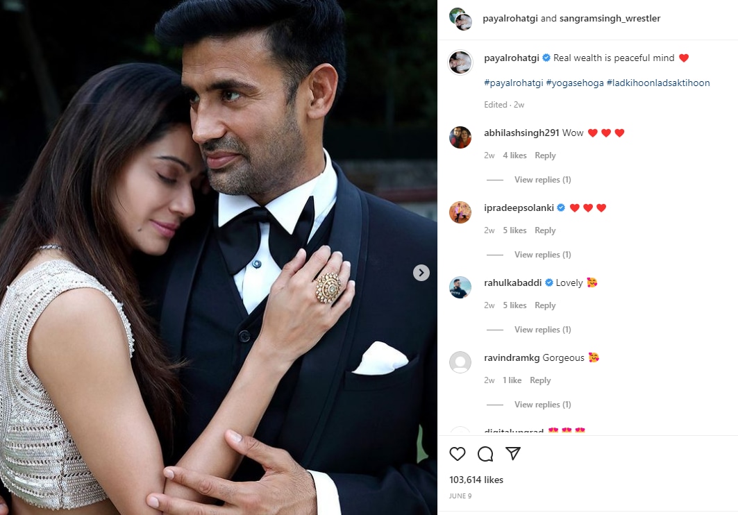 Payal Rohatgi and Sangram Singh in a picture from their photoshoot. Payal Rohatgi and Sangram Singh in a picture from their photoshoot.