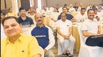 **EDS: VIDEO GRAB** Guwahati: Rebel Maharashtra MLAs during a meeting at a hotel in Guwahati, Saturday, June 25, 2022. (PTI Photo)(PTI06_25_2022_000161A) (PTI)