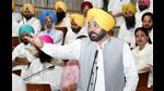 Punjab chief minister Bhagwant Mann speaks during the Budget session, in Chandigarh on Saturday. (PTI) Punjab chief minister Bhagwant Mann speaks during the Budget session, in Chandigarh on Saturday. (PTI)