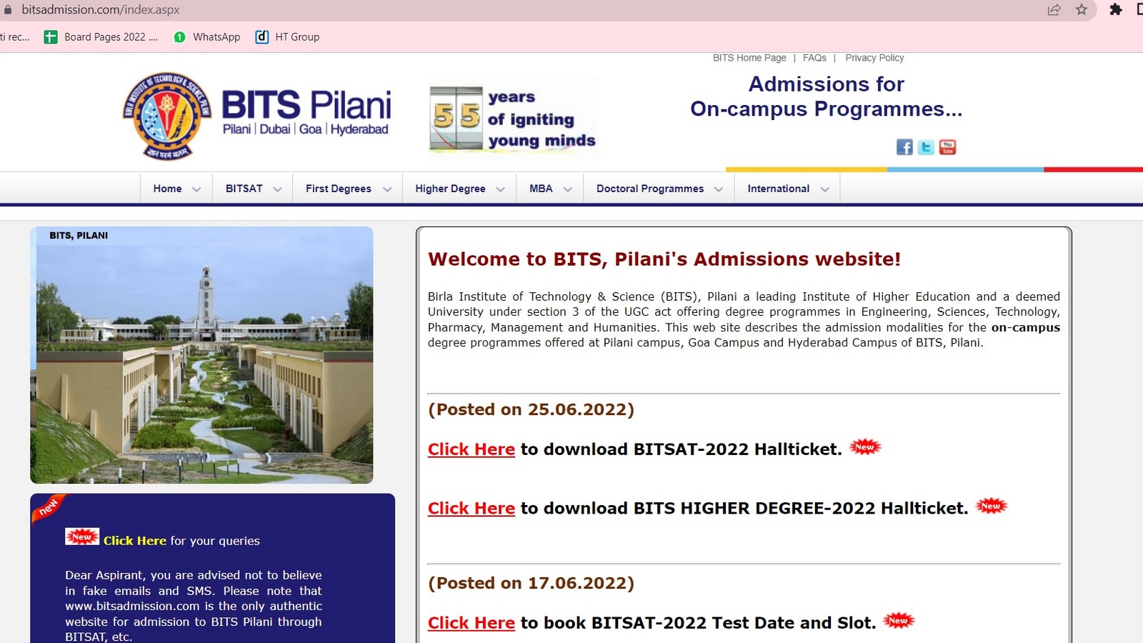 BITSAT 2022 admit card released at bitsadmission.com, direct link here
