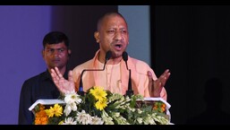 Uttar Pradesh chief minister Yogi Adityanath at the Vigyan Bharti convention. (Deepak Gupta/HT)