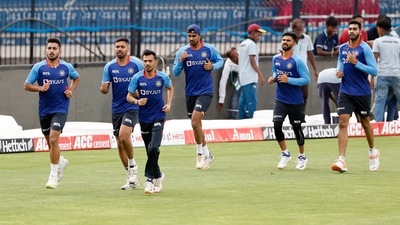 Indian players Yuzvendra Chahal, Umran Malik and others during a practice session (ANI)