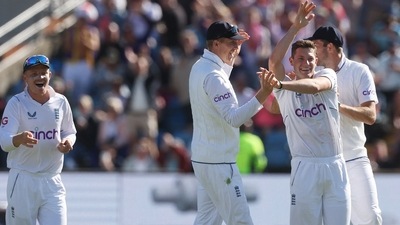 England's Matthew Potts celebrates taking the wicket of New Zealand's Kane Williamson. (Action Images via Reuters)