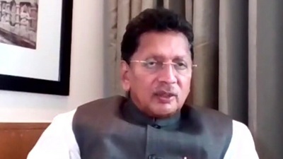 Rebel Shiv Sena MLA Deepak Kesarkar briefing media. (ANI)