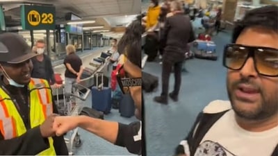 Kapil Sharma with a fan at the Vancouver airport. Kapil Sharma with a fan at the Vancouver airport.