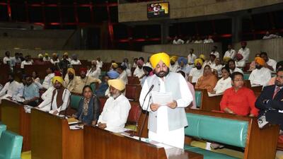 Punjab chief minister Bhagwant Mann during the 2nd day of Punjab Budget session in Chandigarh on Saturday. (RAVI KUMAR/HT)
